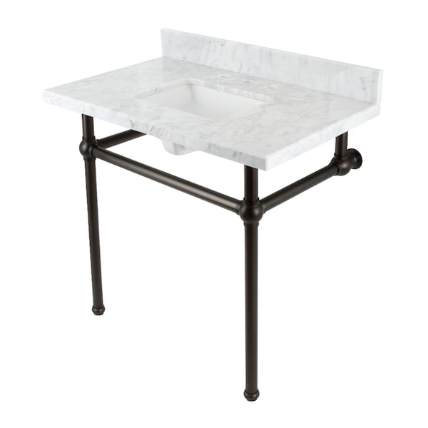 Kingston Brass 36 Console Sink with Brass Legs 8Inch, 3 Hole, Marble WhiteOil Rubbed Bronze KVBH3622M8SQ5 - main